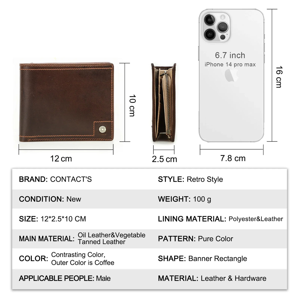 CONTACT'S Genuine Leather Men Short Wallets RFID Card Holders Zipper Coin Purses Money Clips Male Purses Mini Wallets for Men