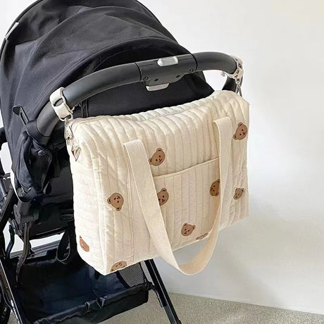 South Korea Instagram wind large capacity mommy bag cute embroidery carrying mommy bag baby stroller diaper bottle bag