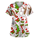 Christmas Cartoon print spa uniform beauty salon Pet shop uniform Fashion Slim Fit top scrub clothes women scrubs lab coat