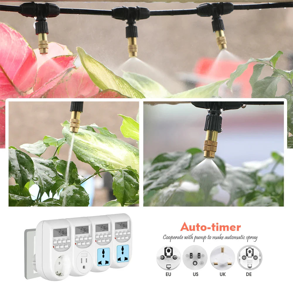 30-5M Garden Adjustable Brass Nozzle Misting Watering System 45/60/80/100W Self-Priming Pump Automatic Cool Irrigation Equipment