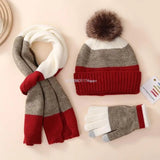 Kids Hat Scarf & Gloves Set Winter Pom Pom Hat with Gloves & Scarf Warm Knitted Beanie Hats Girls Boys Gloves Dropship