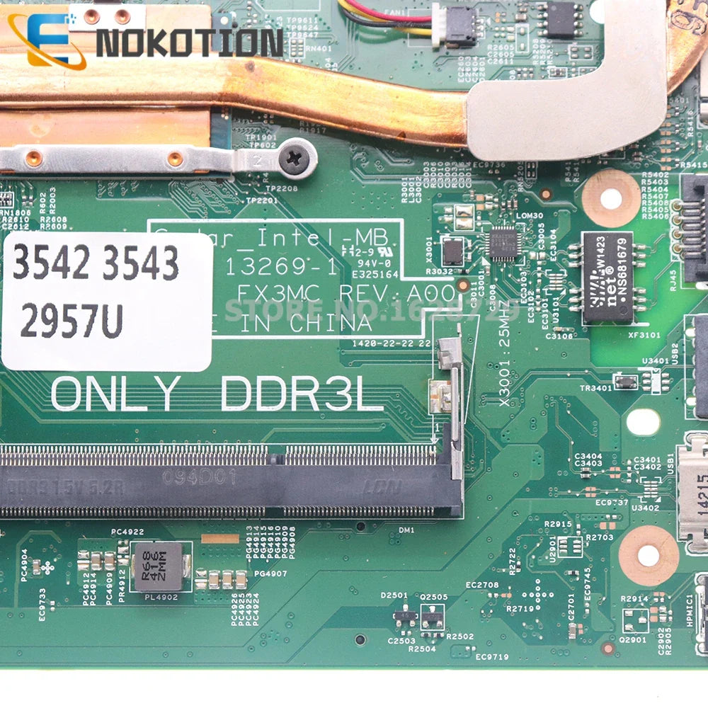 NOKOTION 13269-1 PWB.FX3MC REV:A00 CN-0HRG70 0HRG70 For DELL 15 3442 3542 3443 3543 5748 Laptop Motherboard 2957U CPU+Heatsink