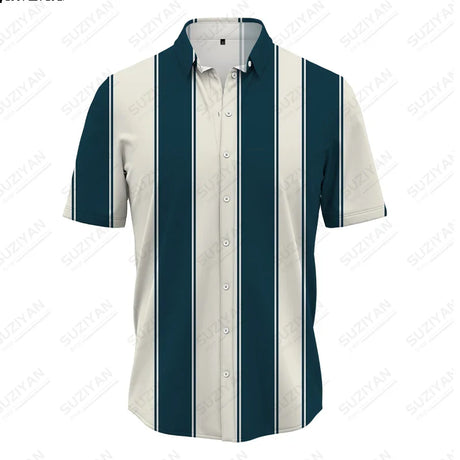 Spring And Summer New Men's Plus Size Beach Casual Dress Fashion Loose Classic Stripe Men's Polo Versatile Shirt