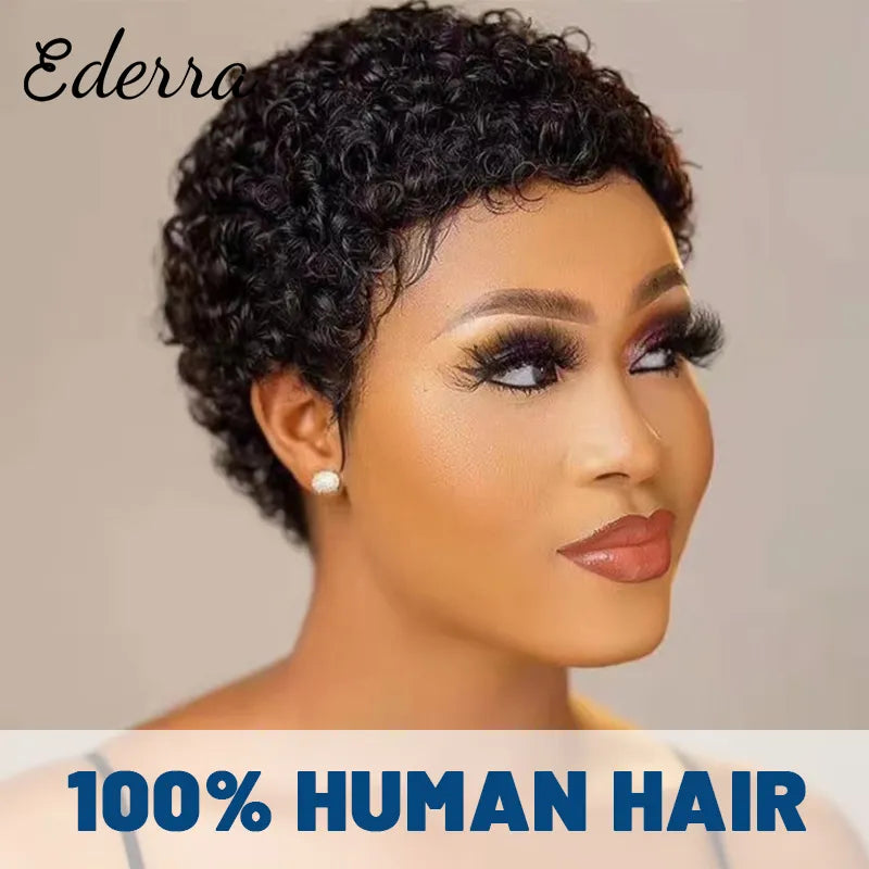 Kinky Curly Wigs Short Wigs for Black Women Human Hair Brazilian Curly Human Hair Wigs Full Machine Made Pixie Cut Wig Glueless