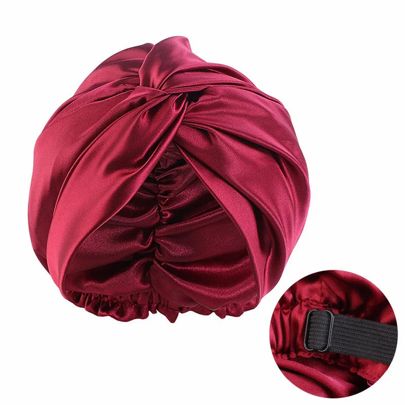 New Women Satin Sleep Night Cap Adjustable Double Layer Nightcap Twist Turban Cap Bandana Beauty Chemo Caps Bonnet Hair Care Hat