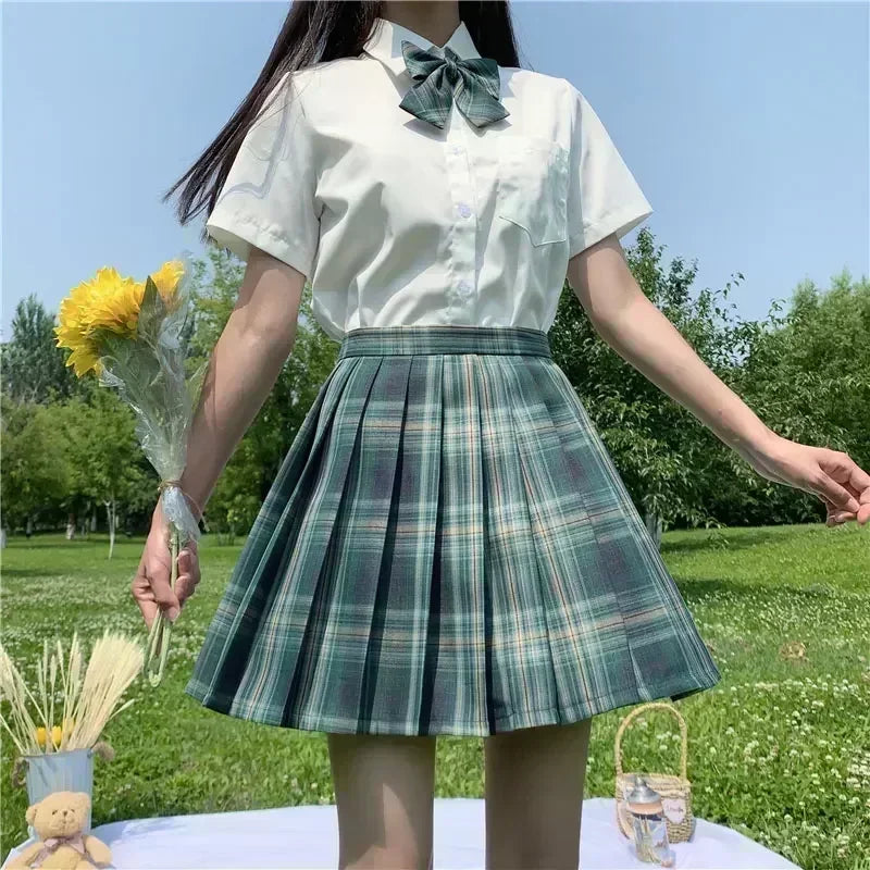 Japanese School Uniform Korean Student JK Seifuku Blouse Pleated Skirt Sailor Full Set Girl Plaid Skirt Pink Uniforms for Woman