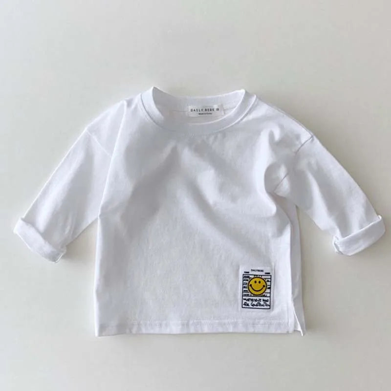 9297 Korean Ins Baby T Shirt Simple Smiling Face Casual T-shirt Autumn Winter 2021 Boy's Bottoming Shirt 0-3Year Girl's T Shirt