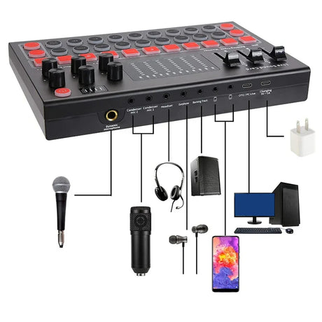 M9 Sound Card Live Broadcast Equipment Sound Card +Color Lights Compatible With Multi-Platform Live Singing