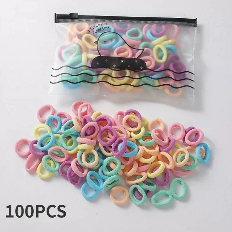 100Pcs/Lot Sweet Hair Band Girls Hair Ties Bows Elastic Rubber Band Flower Small Ball Scrunchies Baby Kids Hair Accessories Gift