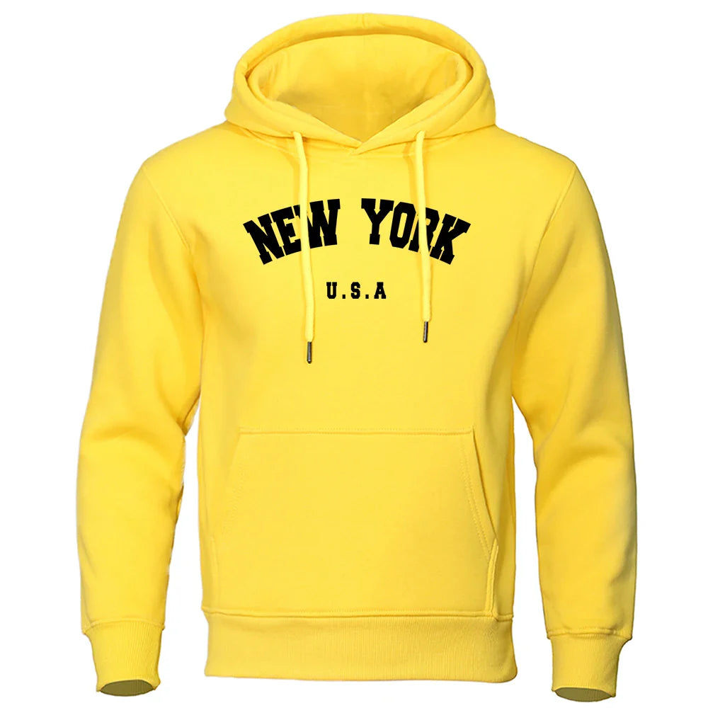 NEW YORK Letter U.S.A City Print Hoody Men Fashion Casual Long Sleeves Hooded Loose Oversize Pullover Hoodie Street Sweatshirt