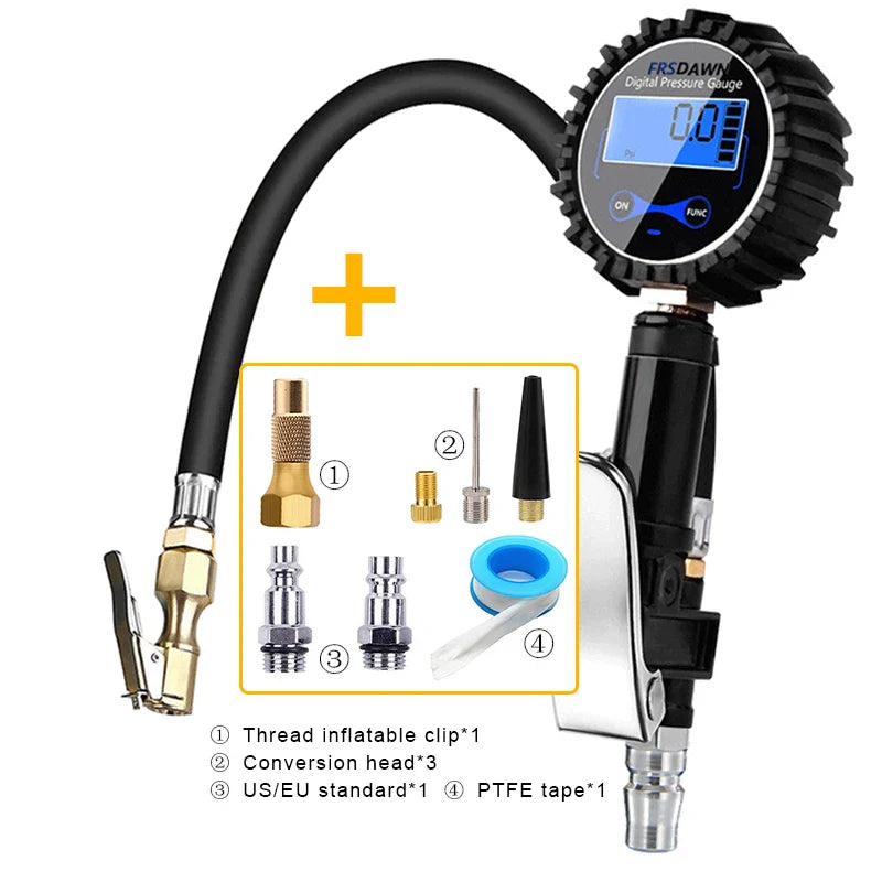 Car Tire Pressure Gauge Air Inflator US/EU Vehicle Tester Monitoring Manometer Motorcycle Bike LCD Digital Test Inflation