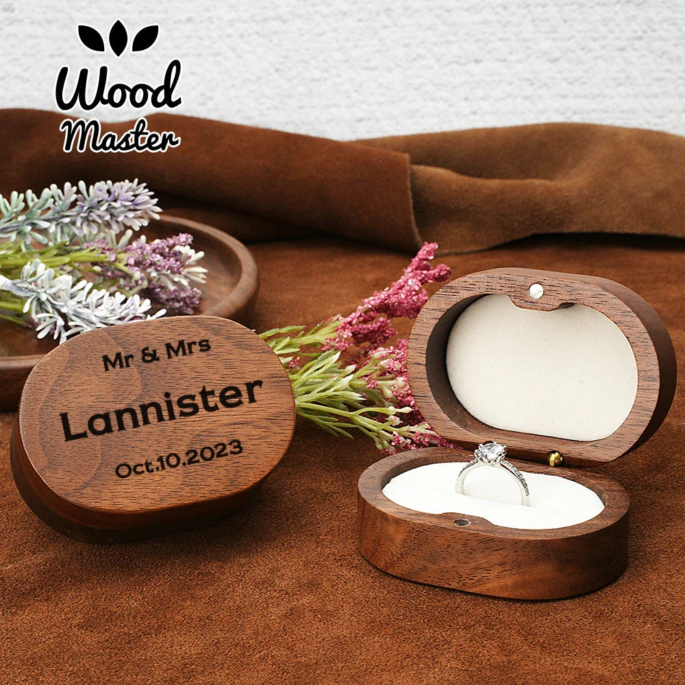 Marriage Engagement Wooden Ring Box for Wedding Custom Proposal Engraved Ring Bearer