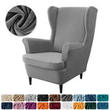 Velvet Wingback Chair Covers Stretch Wing Armchair Cover with Seat Cushion Cover Elastic Sofa Slipcovers Solid Color Sofa Covers