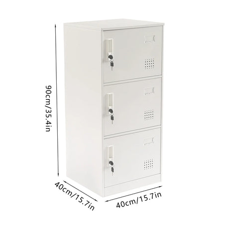 40*40*90cm White 3 Door Metal File Cabinet Office Filing Cabinet Stand Storage Organizer with Lock