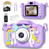 Kids Camera Toys Purple Unicorn for Girls Boys Gift Children Digital Camera 1080P HD 2inch Screen With 32GB SD Card Game Player