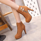 2023 Plus Size 35-43 Platform Boots Autumn Winter Women Boots High Quality Solid Lace-up Ladies Shoes PU Leather Heels Women