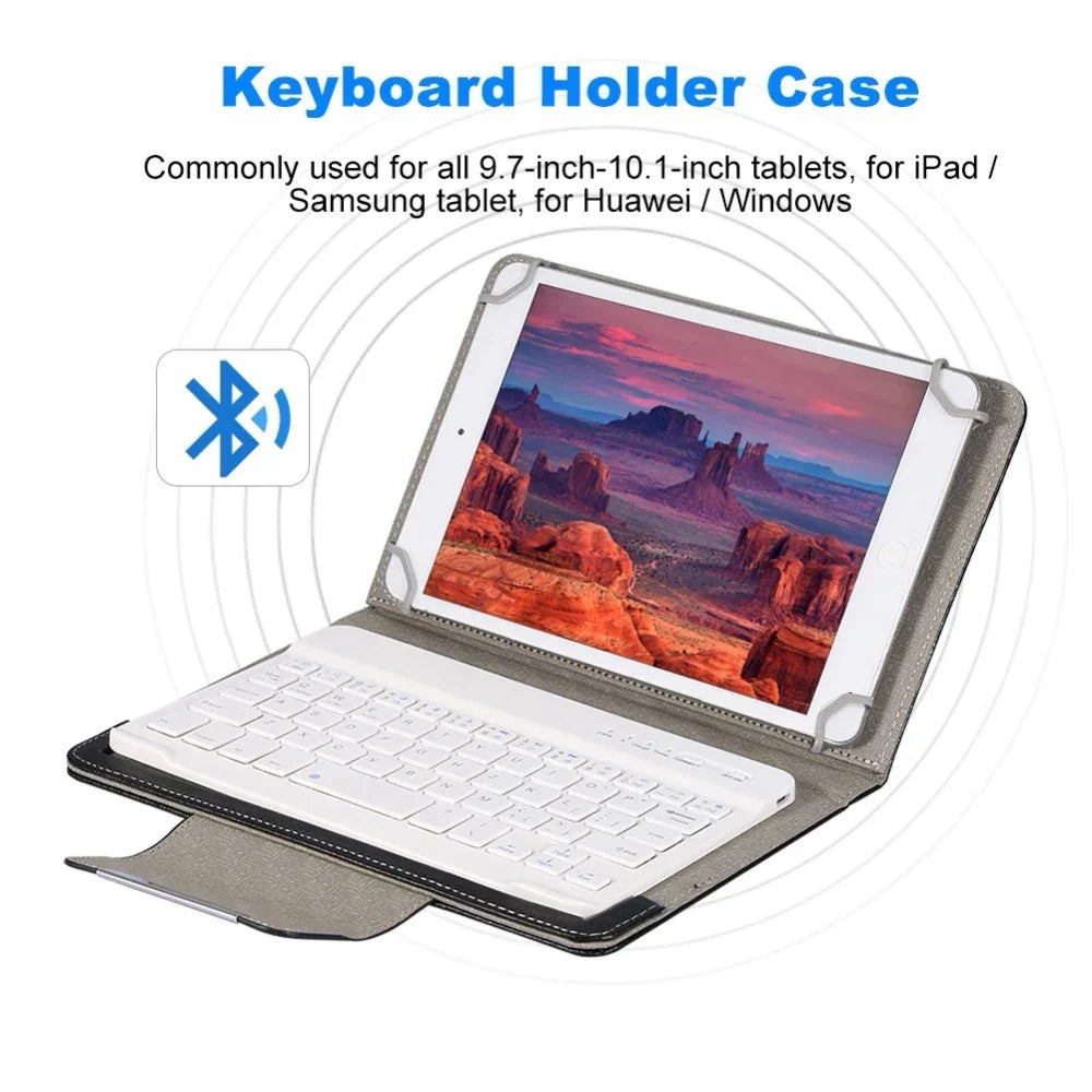 Universal Wireless Bluetooth Keyboard with Leather Case Stand Cover for iPad 7 8 Inch 9 10 Inch Tablet for iOS Android Windows