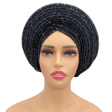 NEW Sequins Turban Cap for Women Ready to Wear African Auto Gele Headtie Nigeria Wedding Geles Female Head Wraps Lady Headpiece