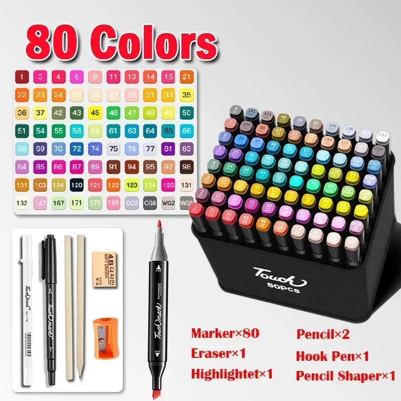 168 Color Marker Pen Set Manga Double-Headed Comic Highlighter Art Painting Drawing Sketch Graffiti Watercolor Stationery