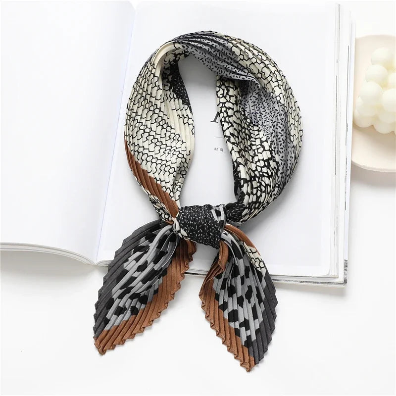 2023 Brand Crinkle Scarf Women Silk Satin Square Neck Tie Hand  Wirst Female Headscarves Bandana Shawl  Leopard Hair Foulard