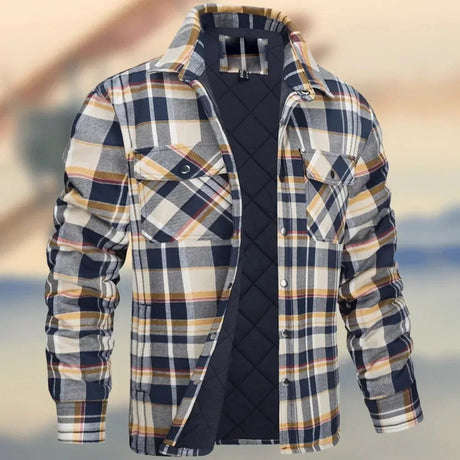 Autumn Winter Fashion Men's Coat Long Sleeve Lapel Plaid Thick Shirt Men's Jacket