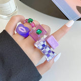 2023 New Transparent Resin Acrylic Rings Set for Women Colourful Geometric Square Round heart Rings for Girls Finger Jewelry