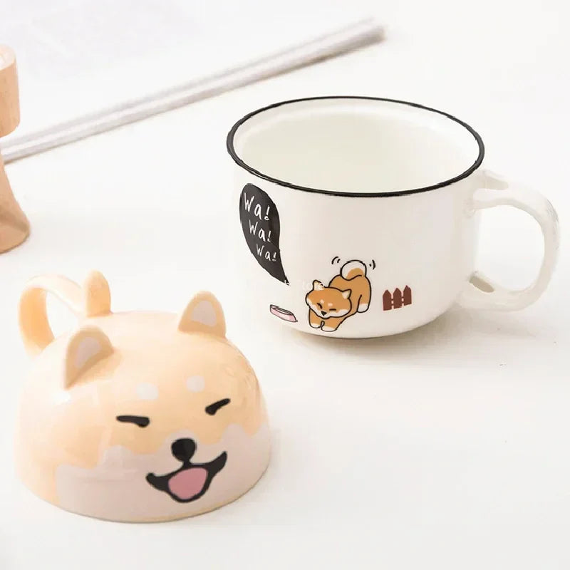 Cartoon Animal Ceramic Coffee Cup Creative Ke Jiquan Shiba Inu Cat Couple Ceramic Cup Home Decoration Glass Breakfast Milk Cup