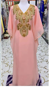 V-neck Kaftan Moroccan Dubai Caftan Abaya Fancy Long Crystal Beading Dress