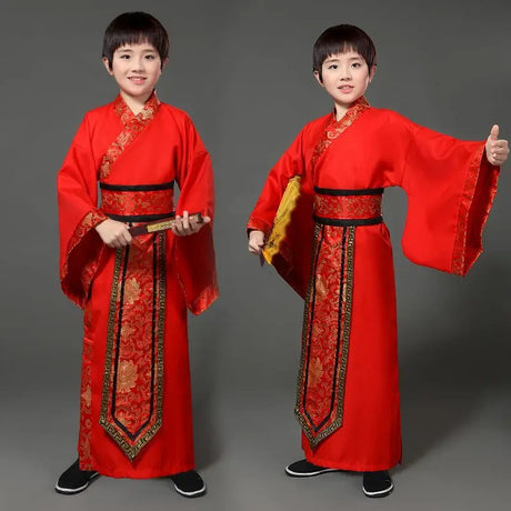 Chinese silk robe Costume Boyls Children Kimono Hanfu China Traditional Vintage Ethnic Students warrior Dance Costume Hanfu set