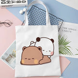 Panda Bear Hug Tote Bag Cotton Cloth Shoulder Shopper Bags Cute Cartoon For Women Handbag Eco Foldable Reusable Shopping Bag