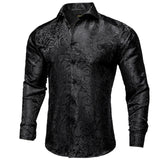 Luxury Silk Polyester Casual Shirts for Men Long Sleeve Blouse Prom Tuxedo Formal Purple Paisley Designer Men Clothing