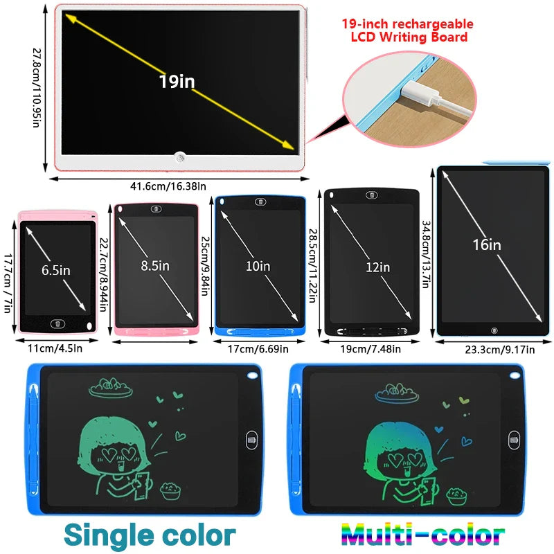 6.5/8.5/10/12/16/19In LCD Drawing Board Writing Tablet Digit Magic Blackboard Art Painting Tool Kids Toy Brain Game Child's Gift