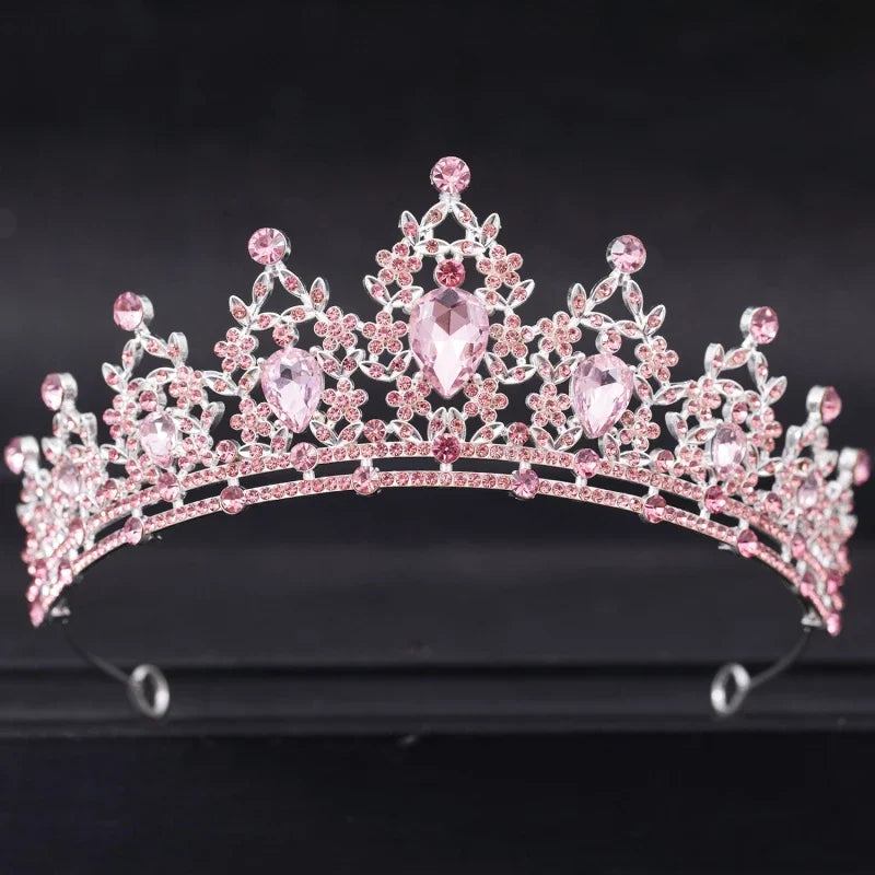 Pink Crystal Tiaras And Crowns For Women Bride Pink Rhinestone Prom Diadem Crown Tiara Bridal Wedding Hair Accessories Jewelry