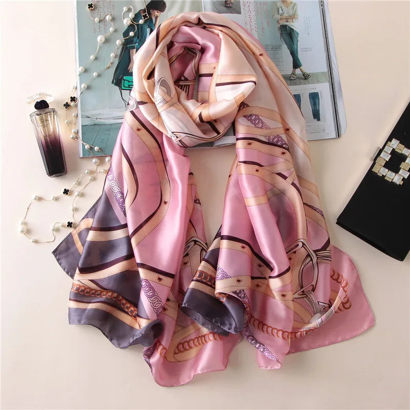 Van Gogh Oil Painting Silk Scarf Women Luxury Brand Apricot Floral Print Hijab Bandana Foulard Femme Shawl Soft Bufanda Mujer