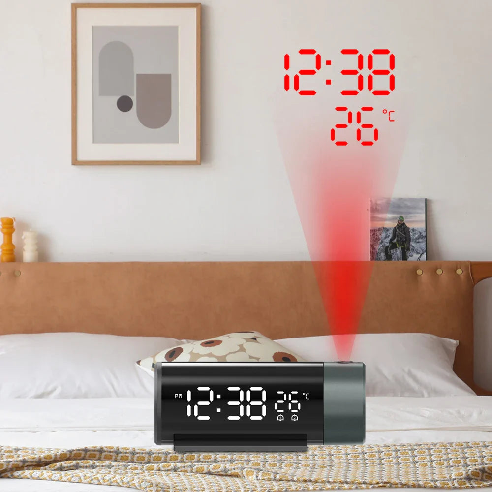 LED Digital Alarm Clock 180° Rotation Electronic Table Projector Watch Time Projection Bedroom Bedside Automatic Backlight Clock