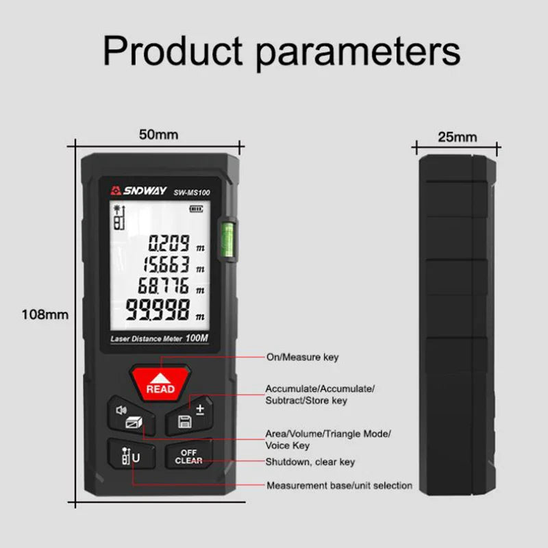 Sndway Laser Distance Meter SW MT4 MS50 MS70 MS100 Digital Rangefinder 40M 50M 70M 100M Range Finder Measuring Tool