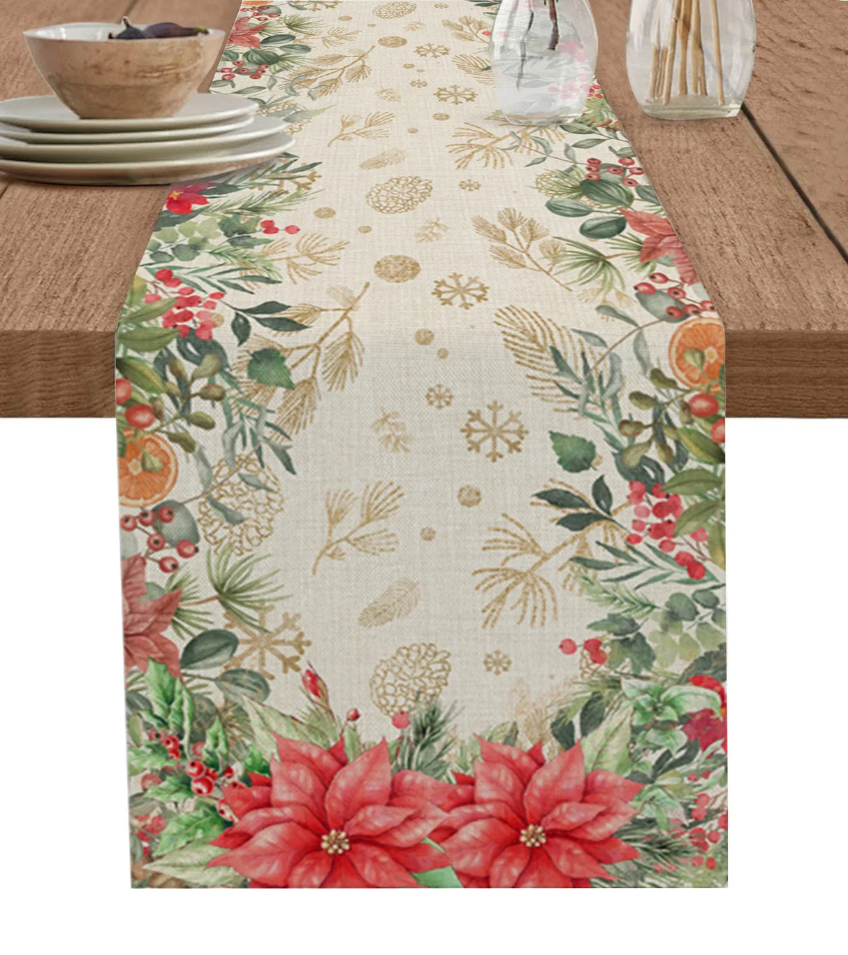 Merry Christmas Pink Old Man Snowflake Candy Wedding Decor Table Runner Kitchen Coffee Table Dining Table Fabric Home Decoration