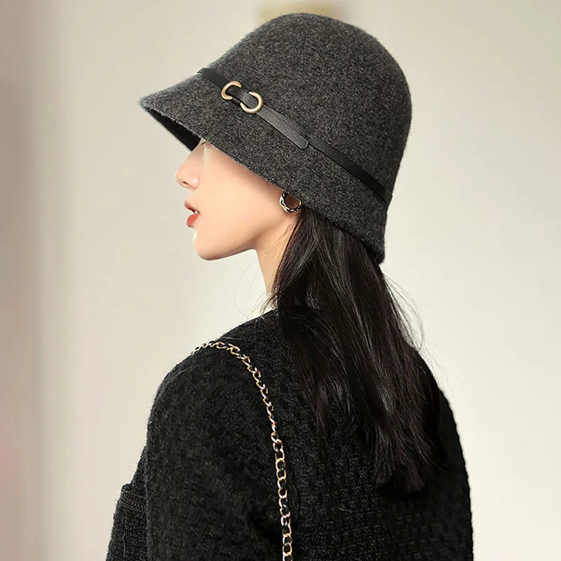 New wool bucket hat Women's warm autumn and winter thickened fisherman's hat Panama plush basin hat Women's hat