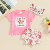 Toddler Baby Girl Western Outfit Wild Hair Don t Care Tassel T-shirt Cow Print Floral Bloomers Shorts Bow Headband