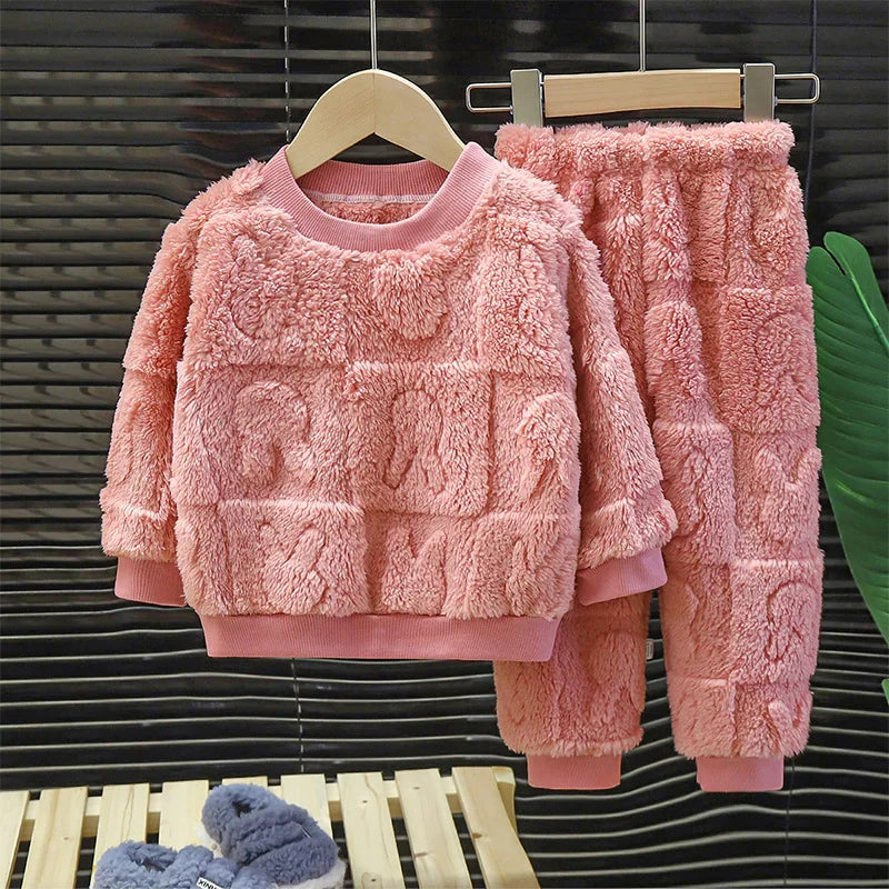 Children Clothes New Fall Winter Pajamas Set Thickened Warm Loungewear  Boys Girls Long Pajamas Top+Pants Two-piece Set