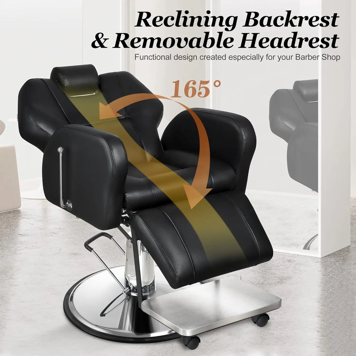 Baasha Barber Chair, Reclining Salon Chair for Hair Stylist, All-Purpose Hair Chair with Heavy-Duty Steel Frame, Shampoo Chair S