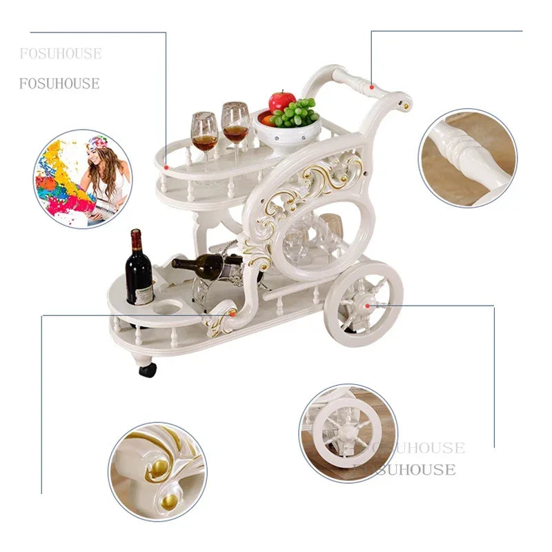 European  Homestay Storage Cart Restaurant Household Double-decker Trolley Hotel Bar Club Wine Racks Dining Kitchen Islands Bf