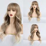 EASIHAIR Light Orange Synthetic Wigs Long Wavy Ombre Natural Hair Wigs with Bangs for Women Cosplay Lolita Wig Heat Resistant