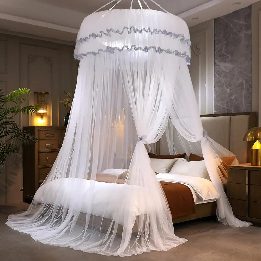 Breathable Hanging Mosquito Net Top Hook Lace Bed Canopy Encrypted Mesh Round Dome Court Style Crib Canopy Bedroom Decoration