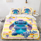 Disney Stitch Cartoon 3D Printed Bed Sheets Three-piece Children's Home Textile Set Quilt Cover Pillowcase