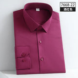 2023  Long Sleeve Elastic Male Formal Solid Regular Fit Business Men Dress Shirts without Front Pocket Stretch