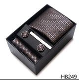 Luxurious Dropshipping 8 cm Birthday Gift Silk Tie Hanky Pocket Squares Cufflink Set Tie Clip Necktie Box Geometric