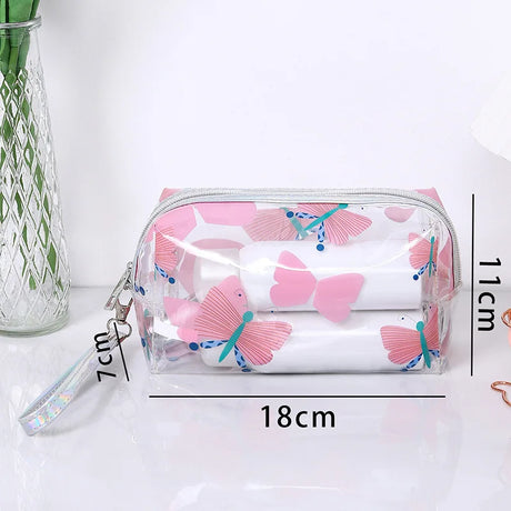 Strawberry Butterfly Fruit Print Clear Makeup Bag Fashion Transparent Travel Fashion Wash Storage Bags Women PVC Cosmetic Bag