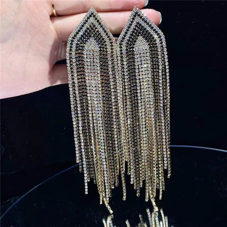 Fashion Statement Earring Long Full Rhinestone Big Earrings For Women Euorpe Evening Party Crystal Tassel Earings Wholesale