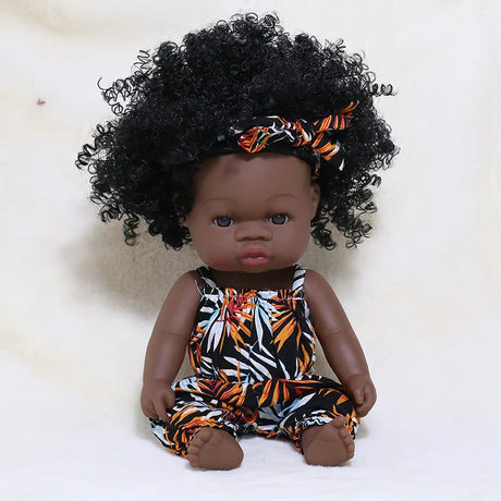 35cm Newborn Reborn African Doll Baby Simulation Soft Vinyl Children Lifelike Toys Christmas Birthday Toys Dolls for Babies